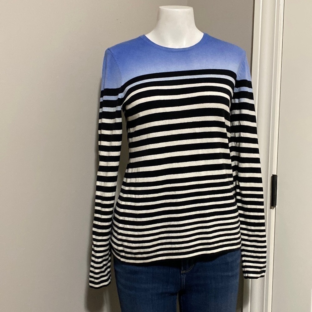 J Mclaughlin Ombre Striped Crew Neck Sweater Cotton Stretch Size Small